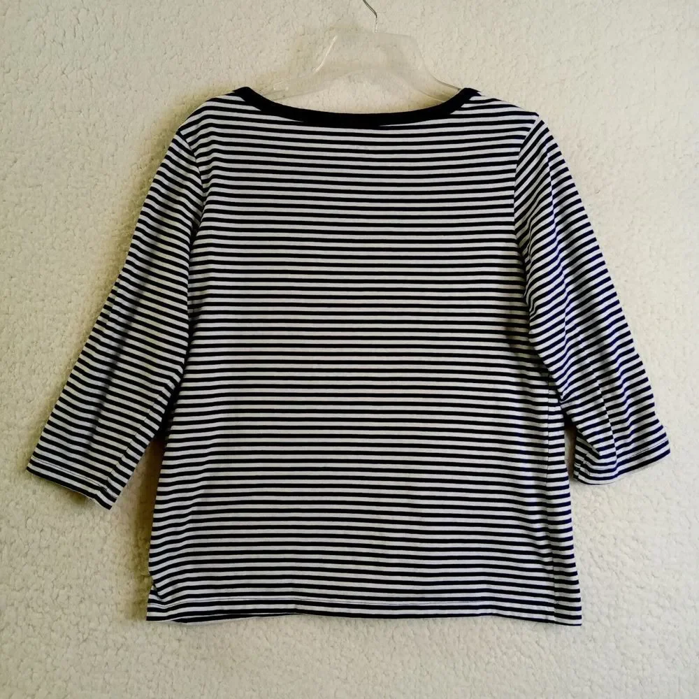 Three Hearts Medium Women's 3/4 Sleeve Top‎ CottonPoly Blue/White Striped - Picture 5 of 9